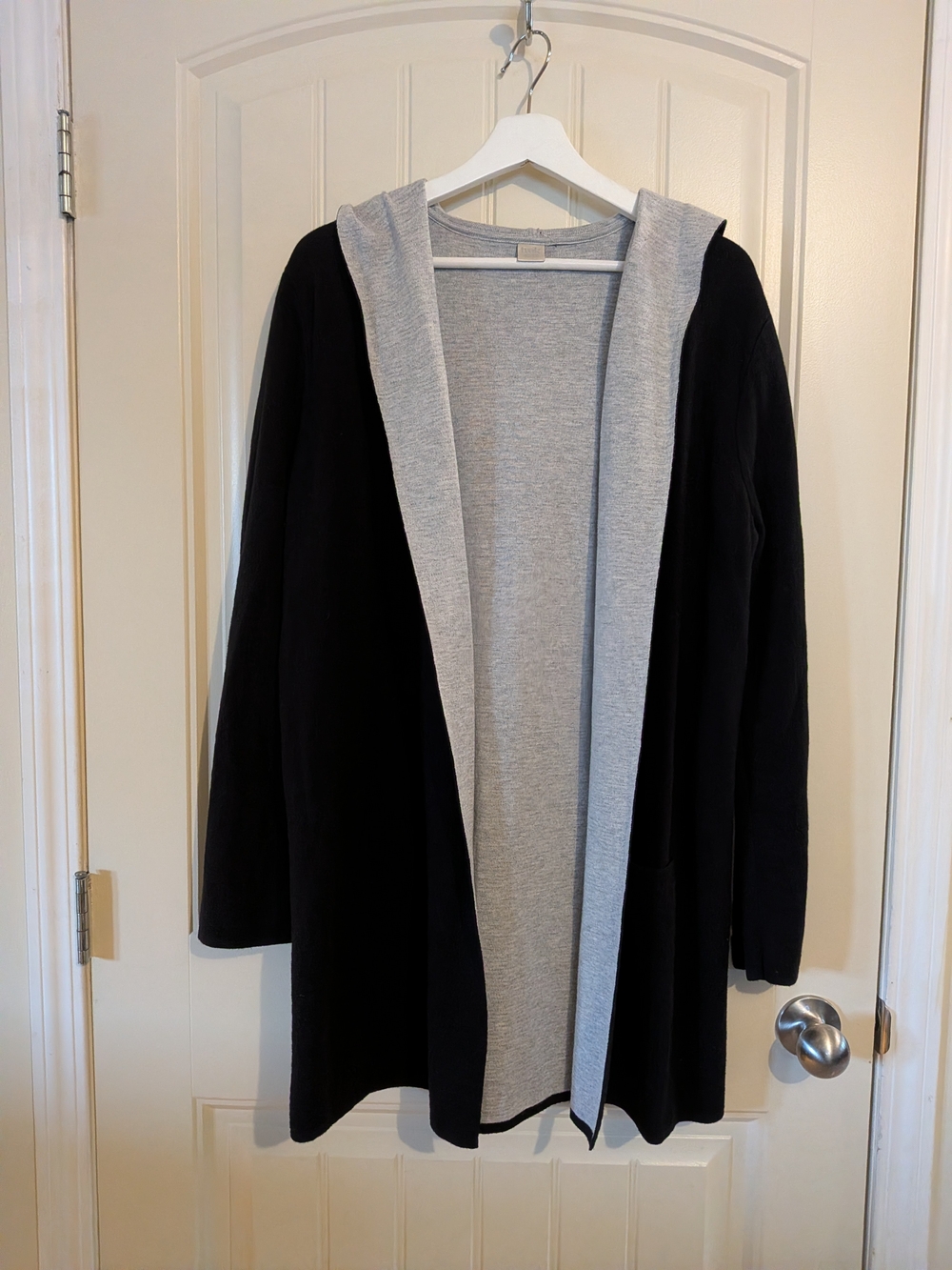 NWOT Twik Black And Gray Hooded Knit Cardigan Open Front